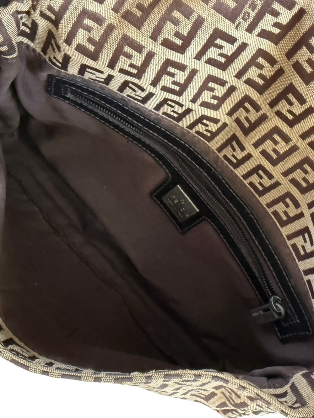 Vintage Fendi Zucchino Print FF Monogram Canvas Leather Baguette Shoulder Bag - Picture 8 of 10